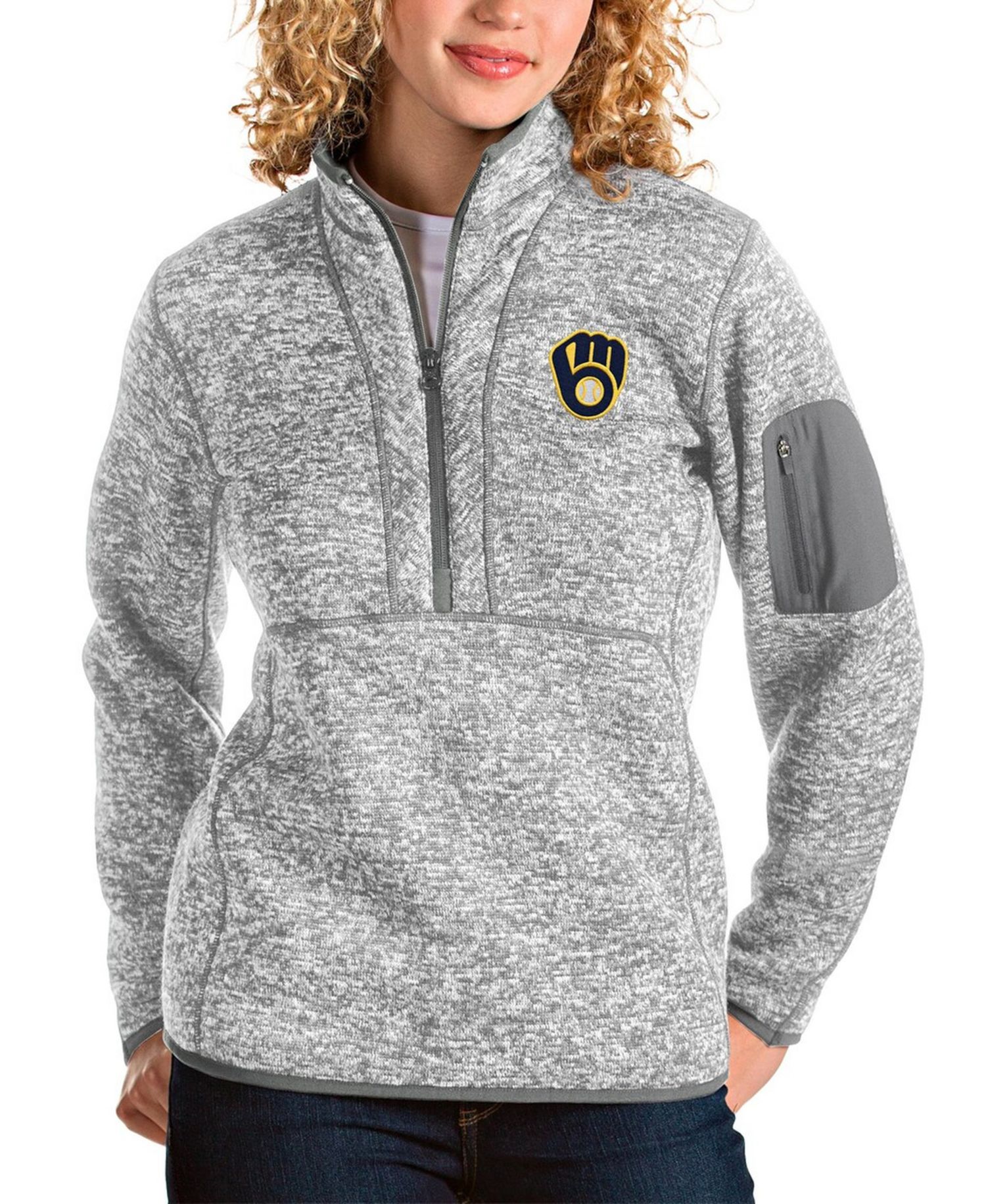 Women's Heather Gray Milwaukee Brewers Fortune Half-Zip Pullover Jacket