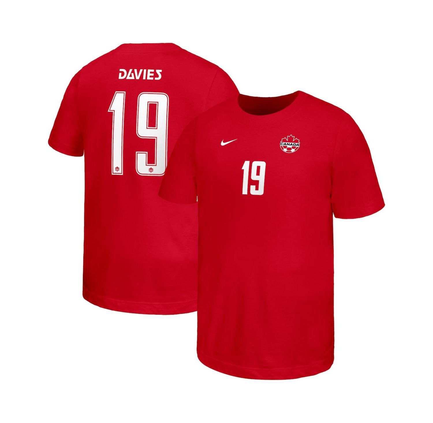 Big Boys and Girls Alphonso Davies Red Canada Soccer Home Player Name & Number T-Shirt