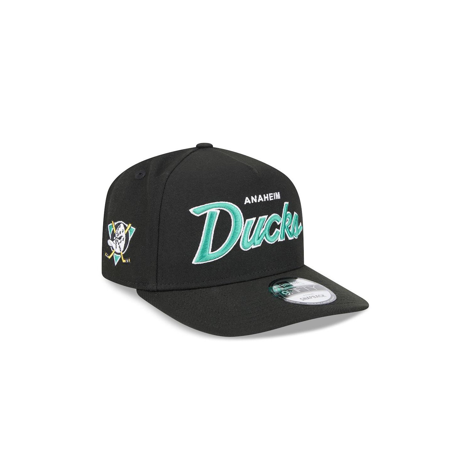 Men's Black Anaheim Ducks Script A-Frame 9FIFTY Snapback Hat