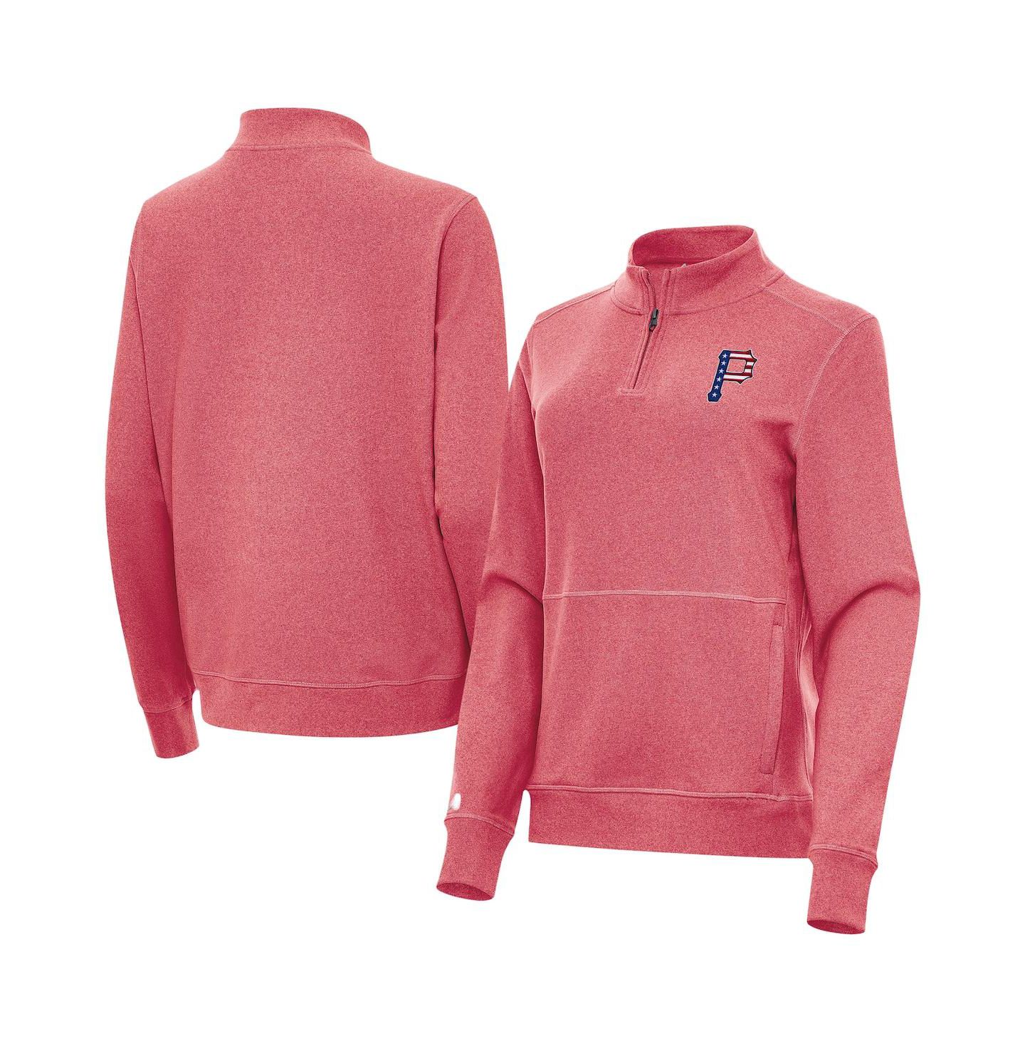 Женская толстовка Antigua Heather Red Pittsburgh Pirates Crush Stars and Stripes Team Logo Quarter-Zip Pullover — фото 1