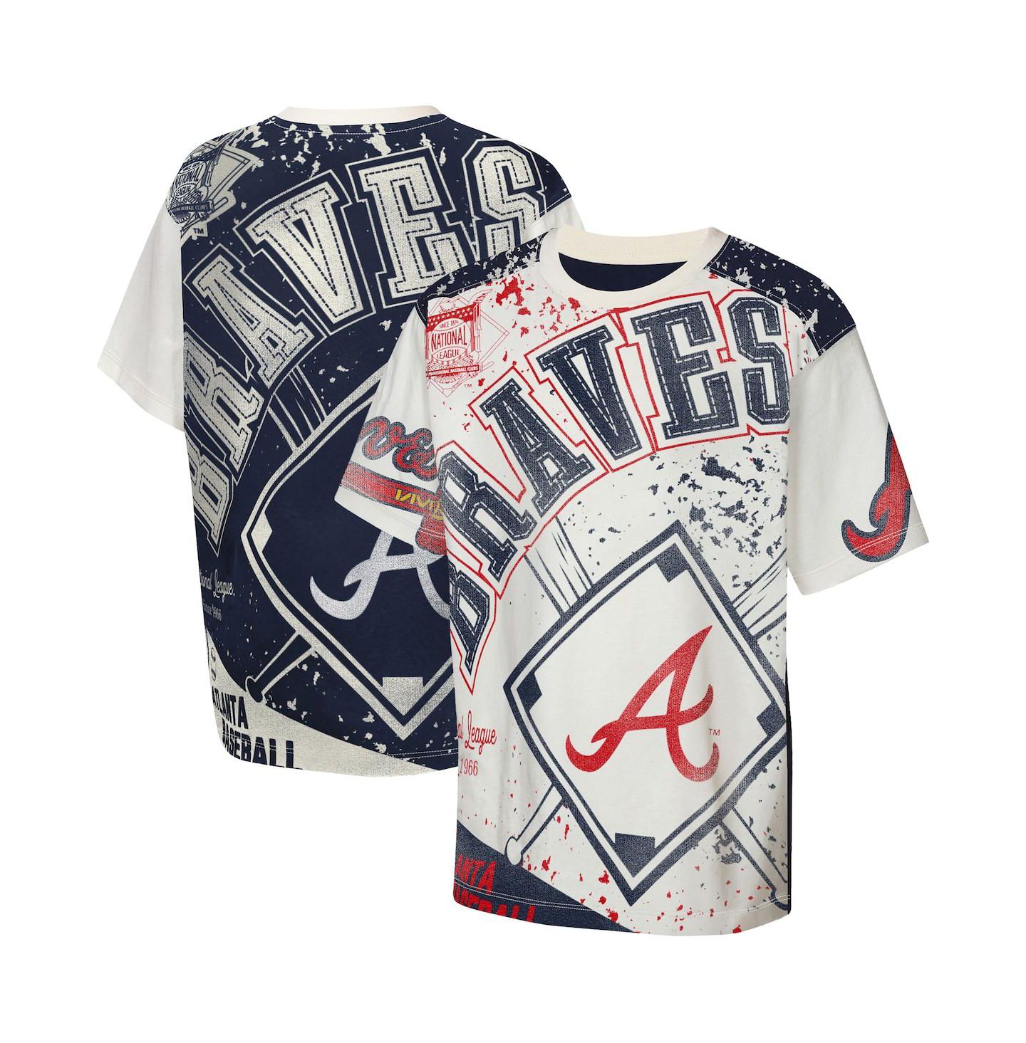 Детская футболка Outerstuff Cream Atlanta Braves Big League Top Player Bold All-Over-Print — фото 1