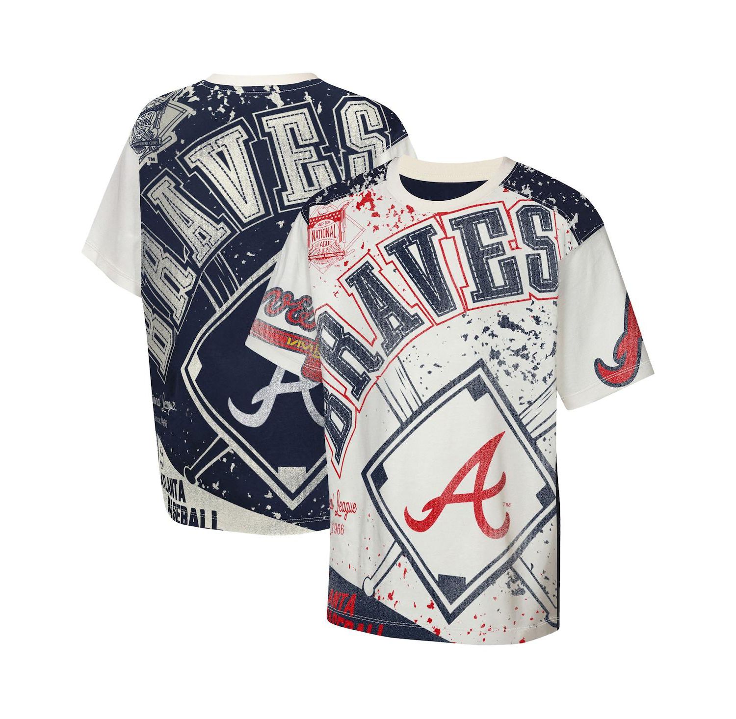 Big Boys and Girls Cream Atlanta Braves Big League Top Player Bold All-Over-Print T-Shirt