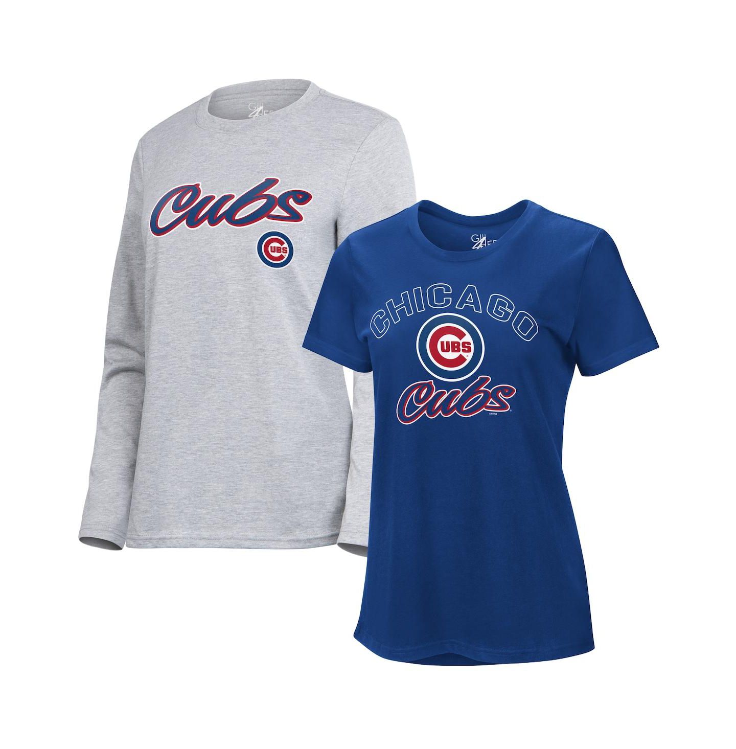 Женские футболки G-III 4Her by Carl Banks Royal/Heather Gray Chicago Cubs Short-Sleeve & Long-Sleeve T-Shirt Combo Pack — фото 1