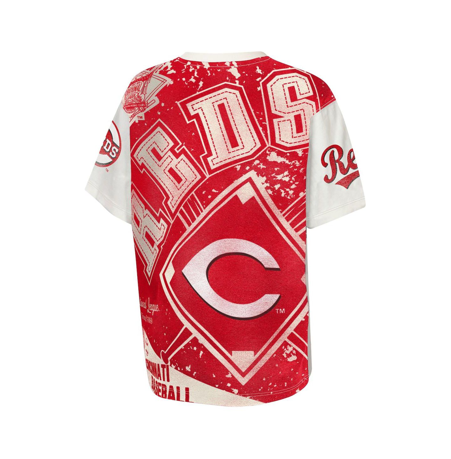 Детская футболка Outerstuff Cream Cincinnati Reds Big League Top Player Bold All-Over-Print — фото 3