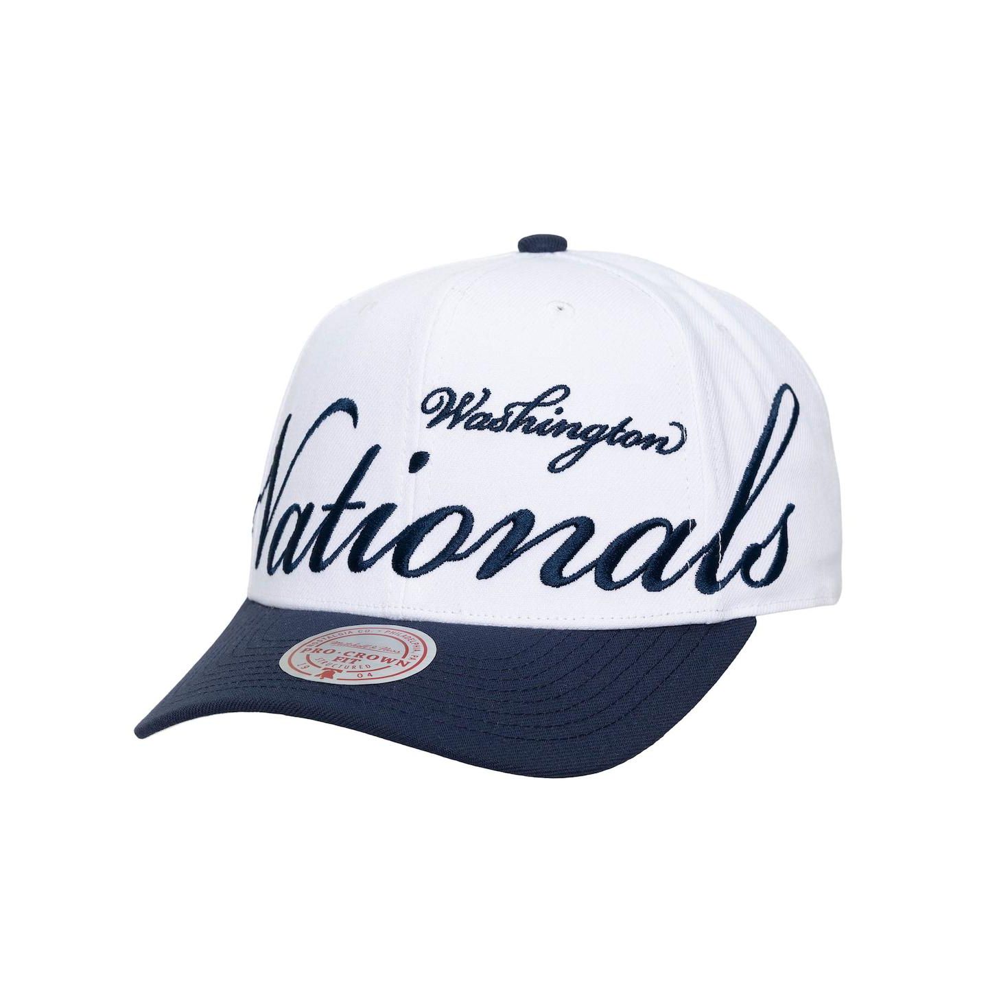 Кепка Mitchell & Ness White/Navy Washington Nationals XL Script Pro Crown Adjustable Hat — фото 2