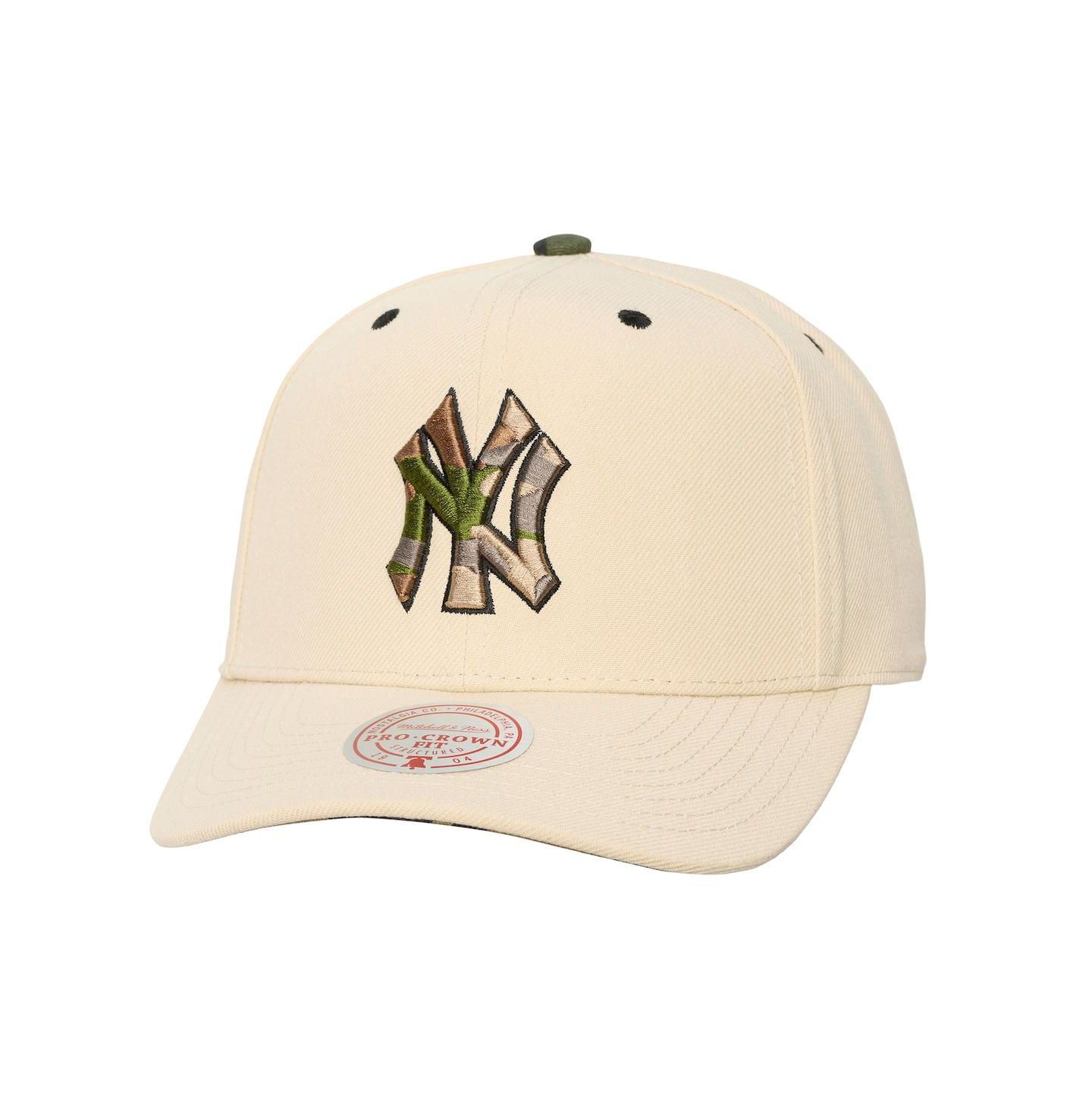 Кепка Mitchell & Ness Cream New York Yankees Camo Logo Pro Crown Snapback Hat — фото 1