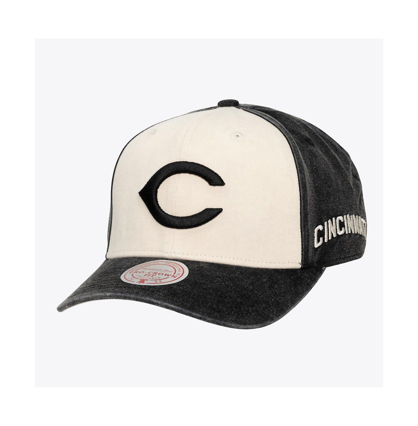 Кепка Mitchell & Ness Cream/Black Cincinnati Reds Snow Block Pro Crown Snapback Hat — фото 1