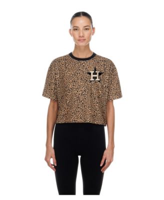 Women's Brown Houston Astros Leopard Boxy Cropped T-Shirt