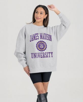 Women's Steel James Madison Dukes Oversized Good Vibes Premium Fleece Drop Shoulder Pullover Sweatshirt