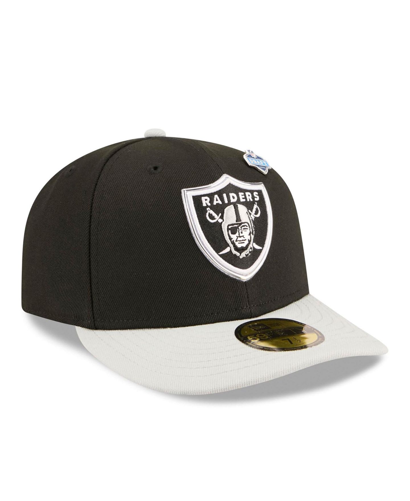 Мужская кепка New Era Black/Silver Las Vegas Raiders 2026 NFL Draft Pre-Curved 59FIFTY Fitted Hat — фото 3