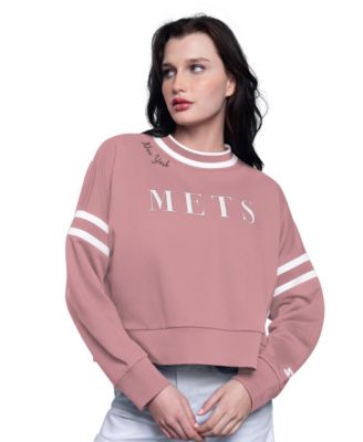 Women's&nbsp;Starter Pink New York Mets Power Play Cropped Pullover Sweatshirt