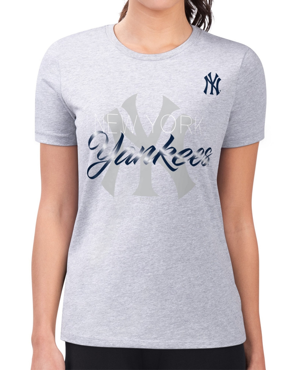 G-iii 4Her by Carl Banks Women's Heather Gray New York Yankees Super-Slim Fit Lightweight Shadow Logo Graphic T-Shirt