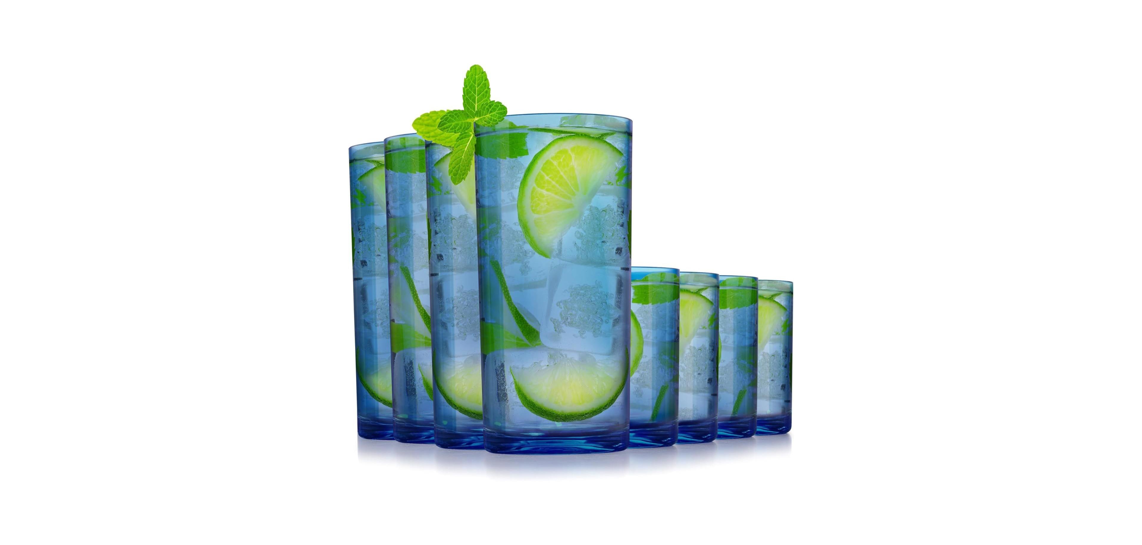 Zulay Kitchen Acrylic Glasses Drinkware - 8 Piece Unbreakable Plastic Tumblers 12 and 16 Ounce