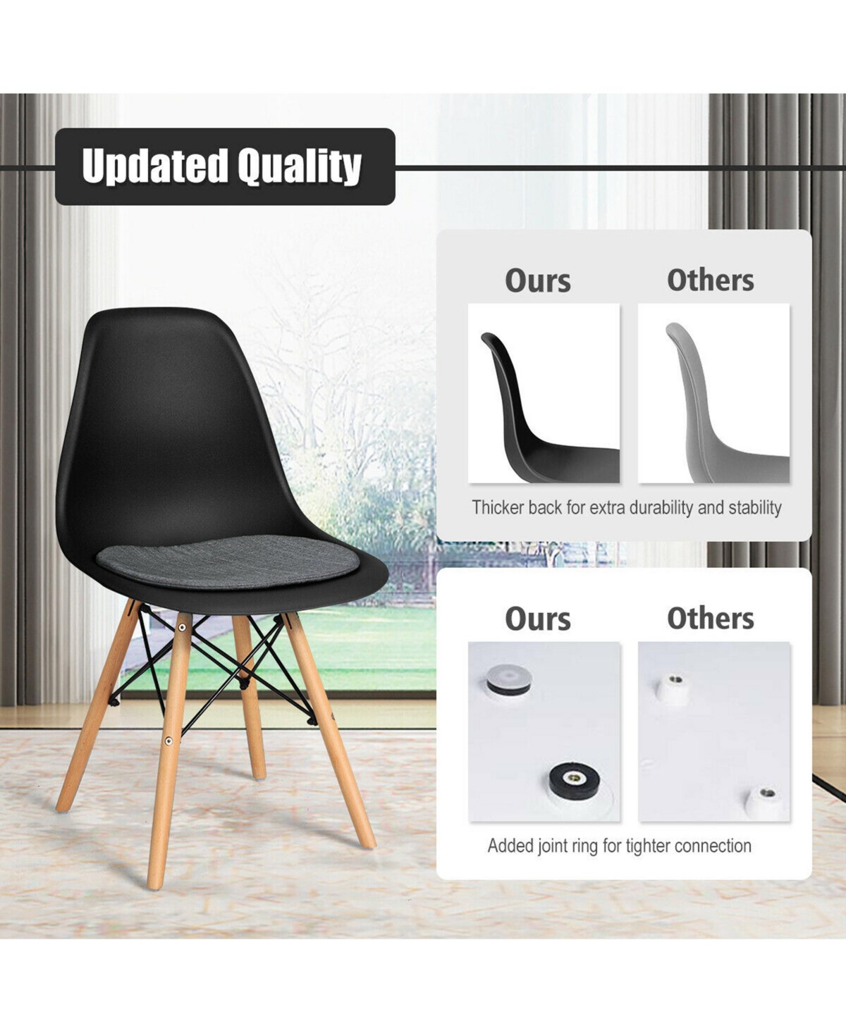 Gymax 4Piece Dining Chair Mid Century Modern Dsw Chair Furniture With Linen Cushion