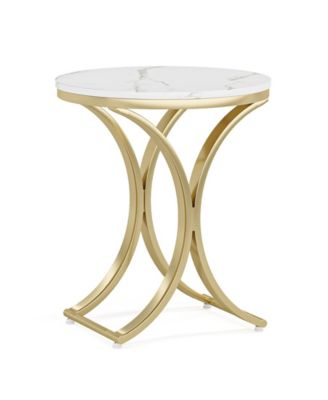 Modern Round Accent Table with Metal Frame and Compact Size