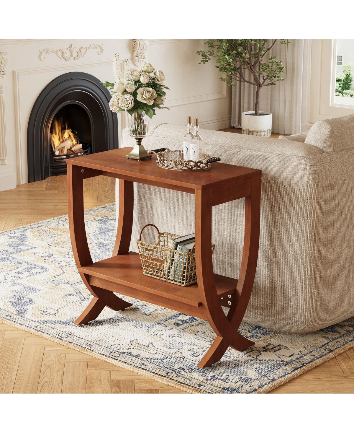 Slickblue Wooden End Table with Arched Legs for Living Room and Bedroom