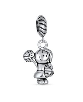 Cheerleader Soccer Player Dangle Charm Bead .925 Sterling Silver Fits European Bracelet