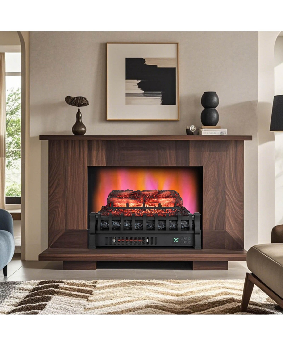 Costway 23 Inch Electric Fireplace Heater Fireplace Logs Inserts Infrared Quartz Heater