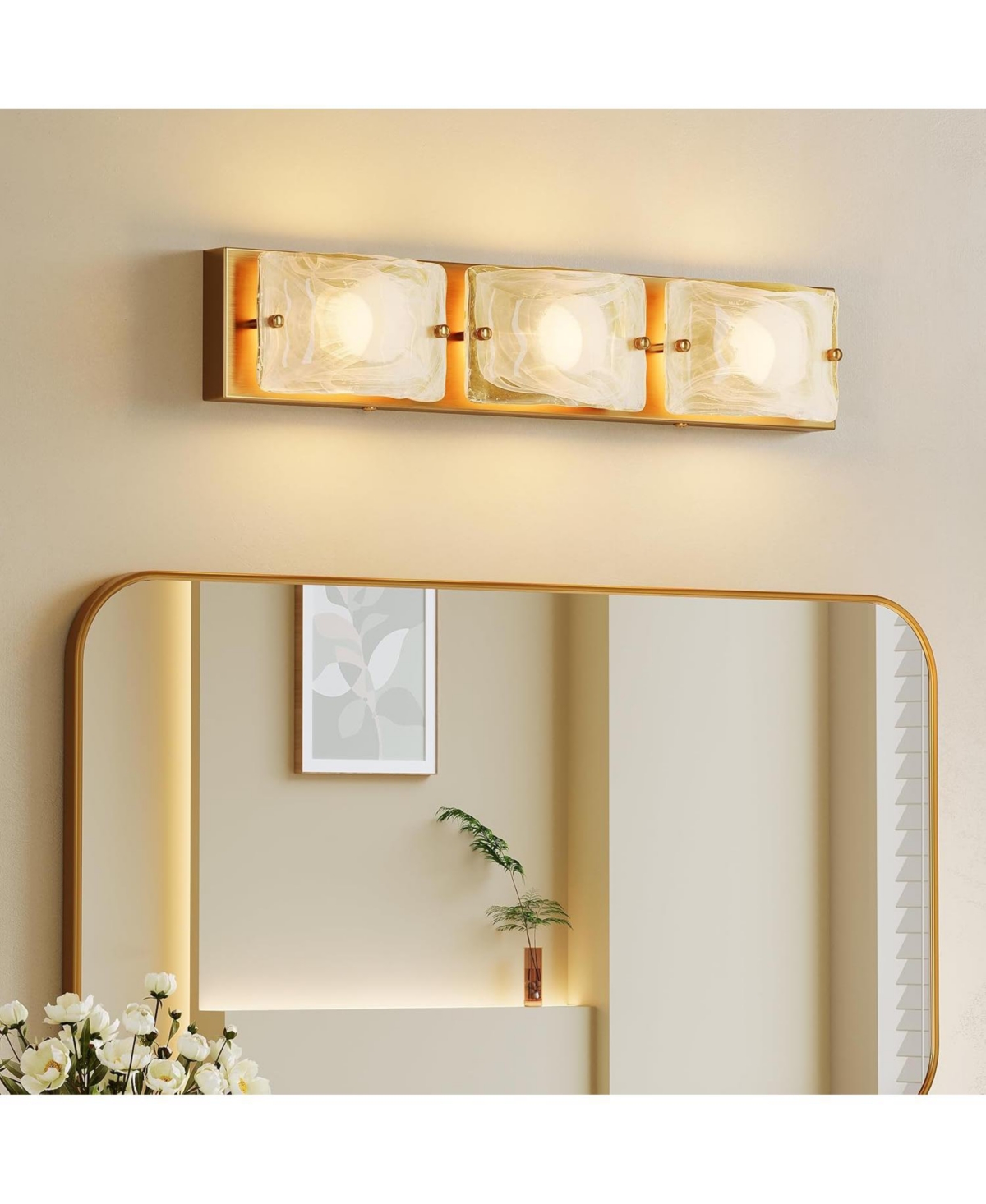 Tribesigns 3-Light Vanity Fixtures, Curved Cloud Glass Lampshades Plate, Modern Bathroom Wall Lighting Fixtures Over Mirror