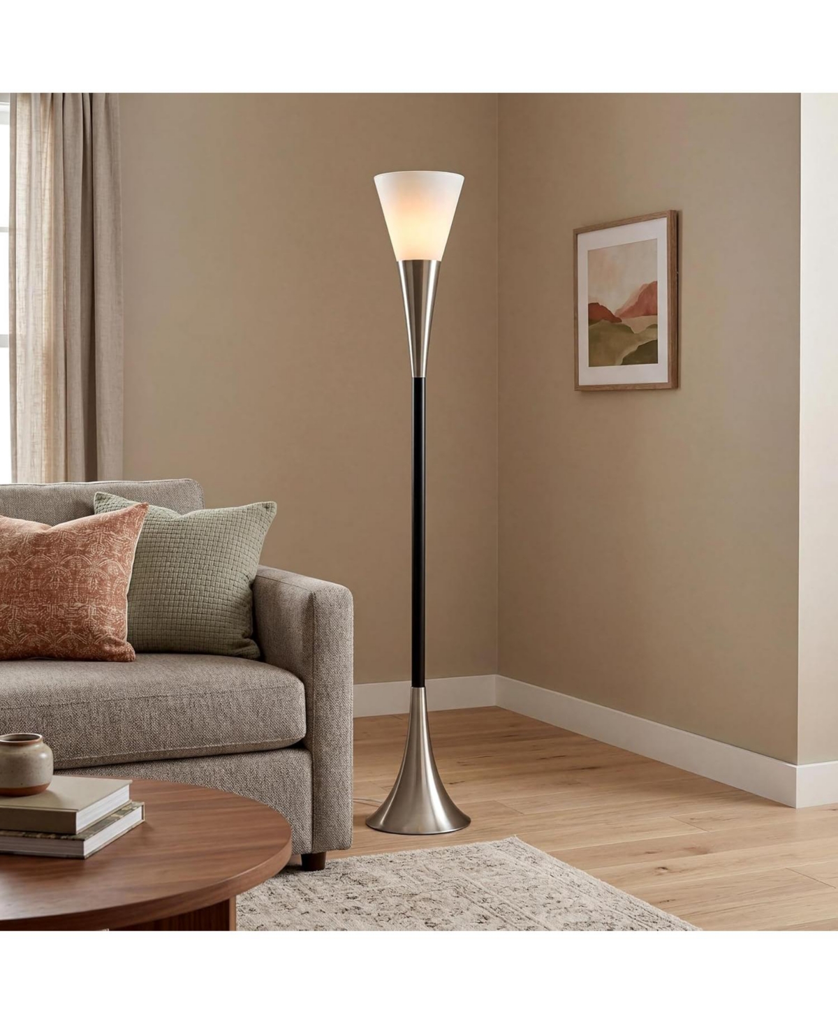 Tribesigns 72.8" Farmhouse Floor Lamp with Sandblasted Glass Lampshade, Tall Standing Floor Lamp with Foot Pedal Switch