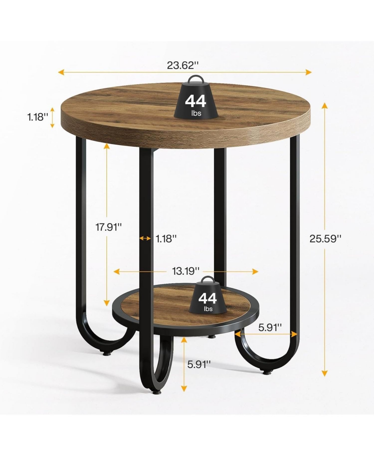 Slickblue Modern 2 Tier Round Side Table with Curved Metal Frame