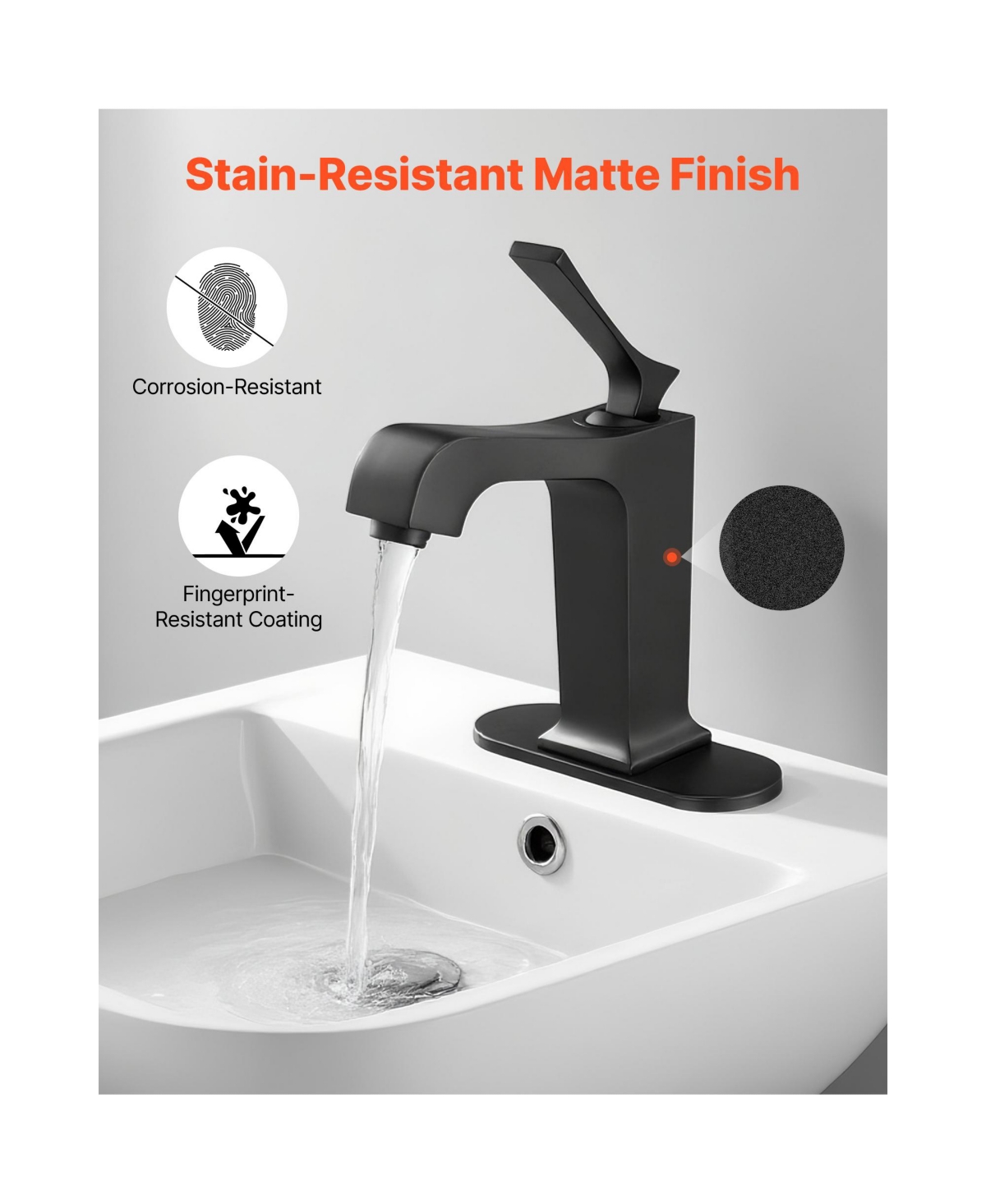 Phying Single Handle Sink Faucet, Kitchen Water Faucets with Push-Button Drain, Suitable for Bathroom