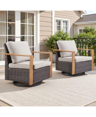 Outdoor Swivel Chairs Set of 2,Patio Wicker Rocker Chairs,All Weather Patio Conversation Furniture Set, Ideal for Porch Balcony Deck Yard