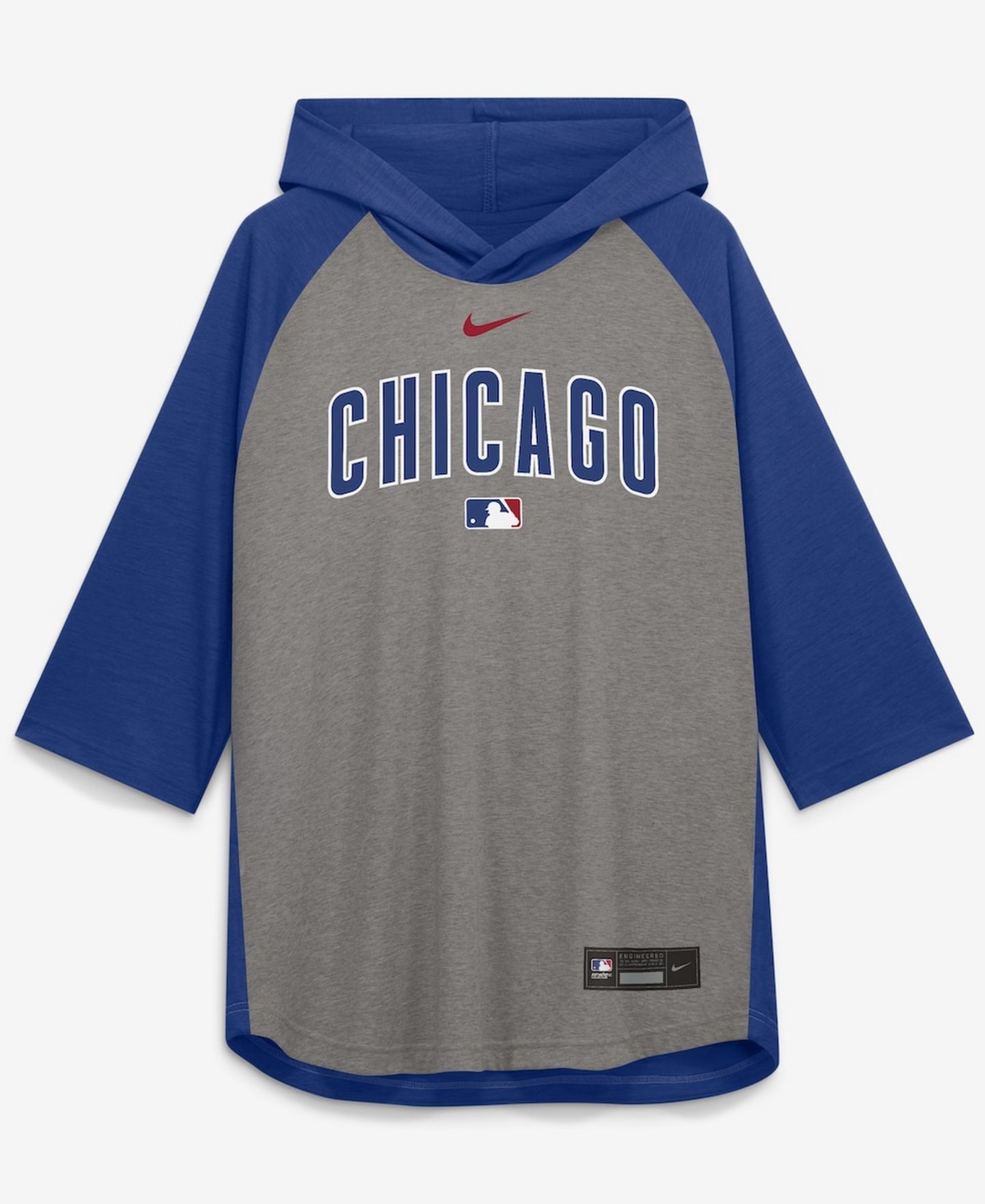 Мужская футболка Nike Gray Chicago Cubs Authentic Collection Flux Dri-FIT Raglan 3/4-Sleeve Hooded — фото 2