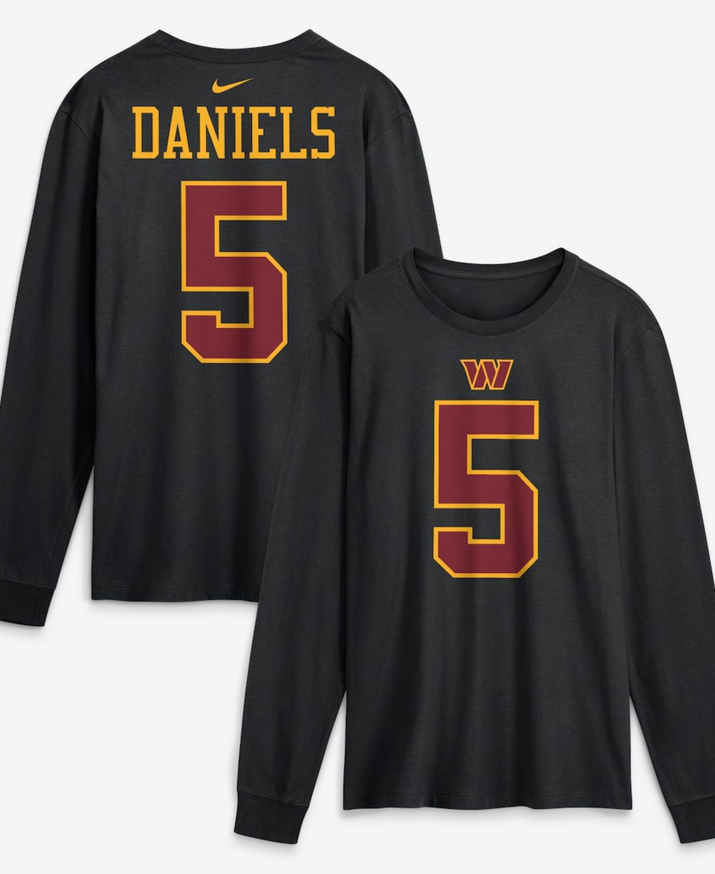 Мужская футболка Nike Jayden Daniels Black Washington Commanders Name & Number Long Sleeve — фото 1