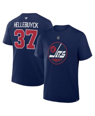 Men's Connor Hellebuyck Navy Winnipeg Jets Authentic Stack Name & Number T-Shirt