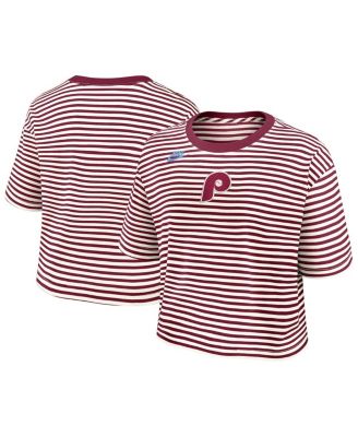 Women's Burgundy/Cream Philadelphia Phillies Cooperstown Collection Striped Cropped T-Shirt