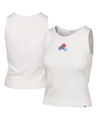 Women's Cream New York Yankees Floral Logo Ribbed Baby Tank Top