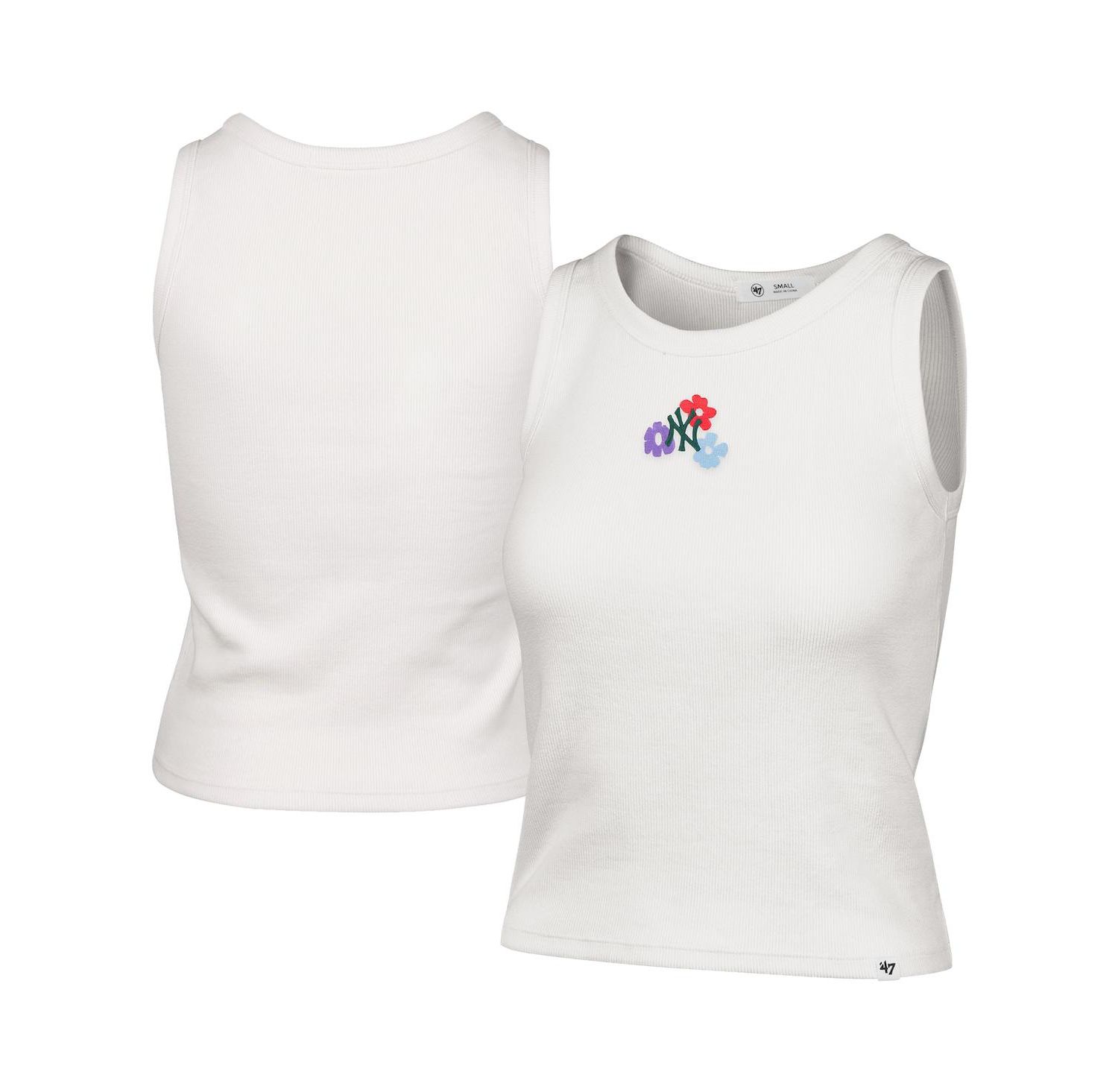 Women's Cream New York Yankees Floral Logo Ribbed Baby Tank Top