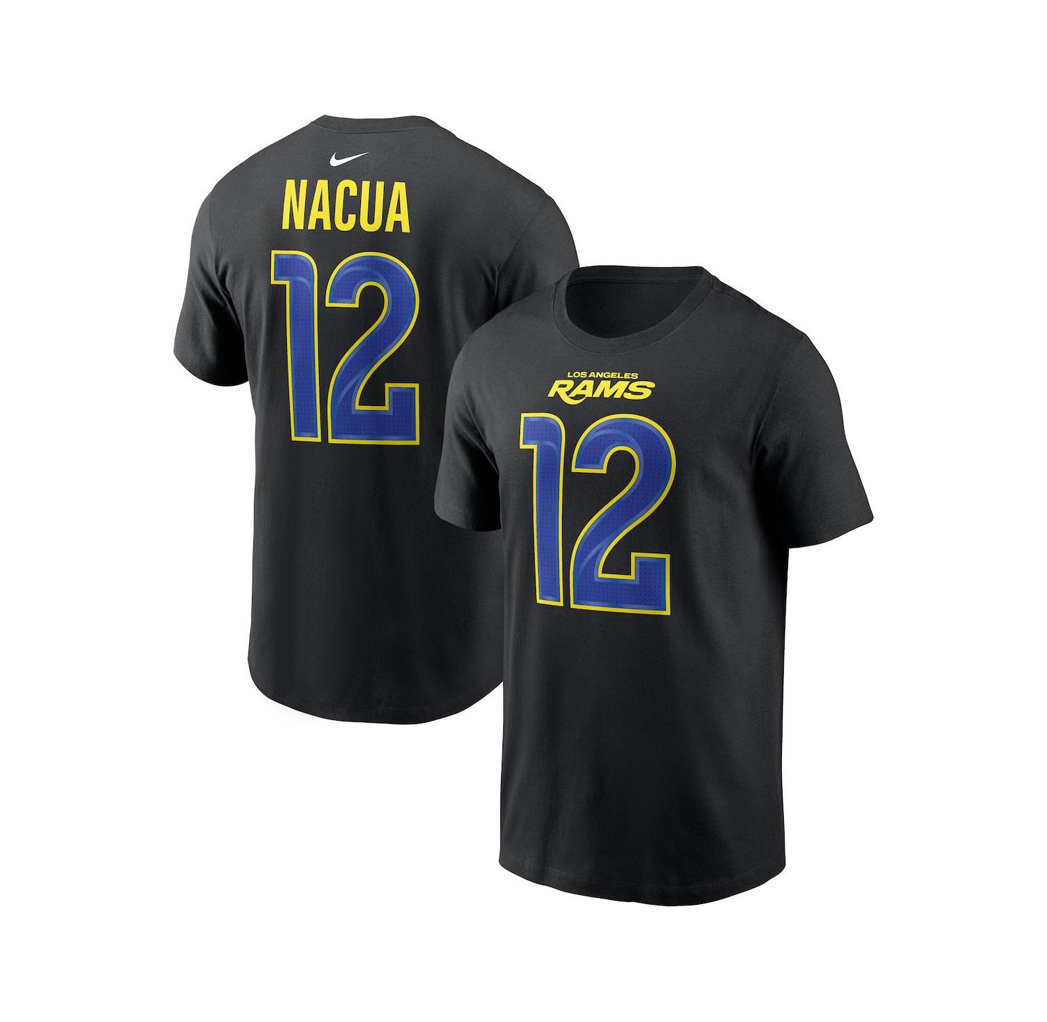 Men's Puka Nacua Black Los Angeles Rams Carbon Name & Number T-Shirt