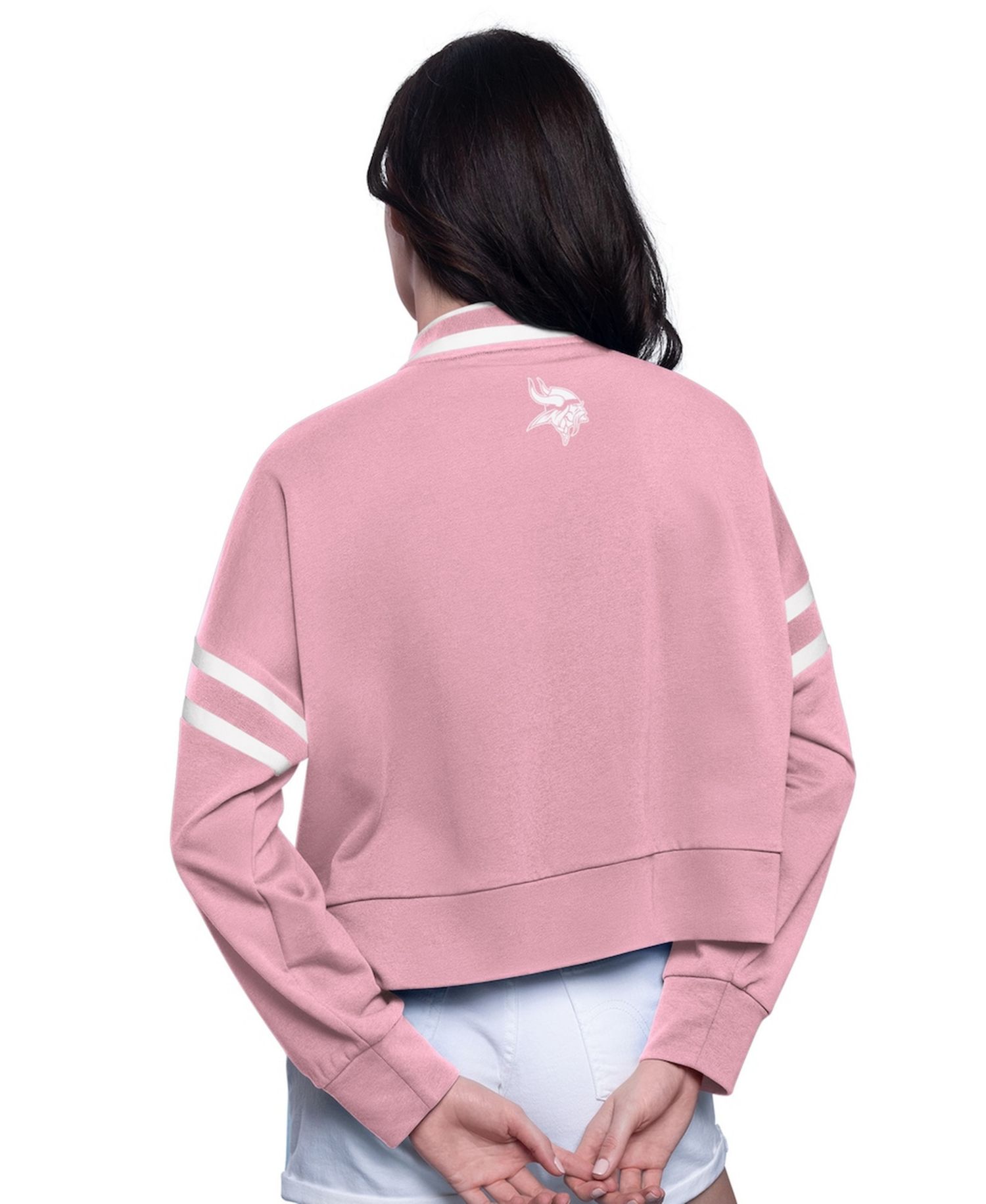 Women's Pink Minnesota Vikings Power Play Cropped Pullover Sweatshirt