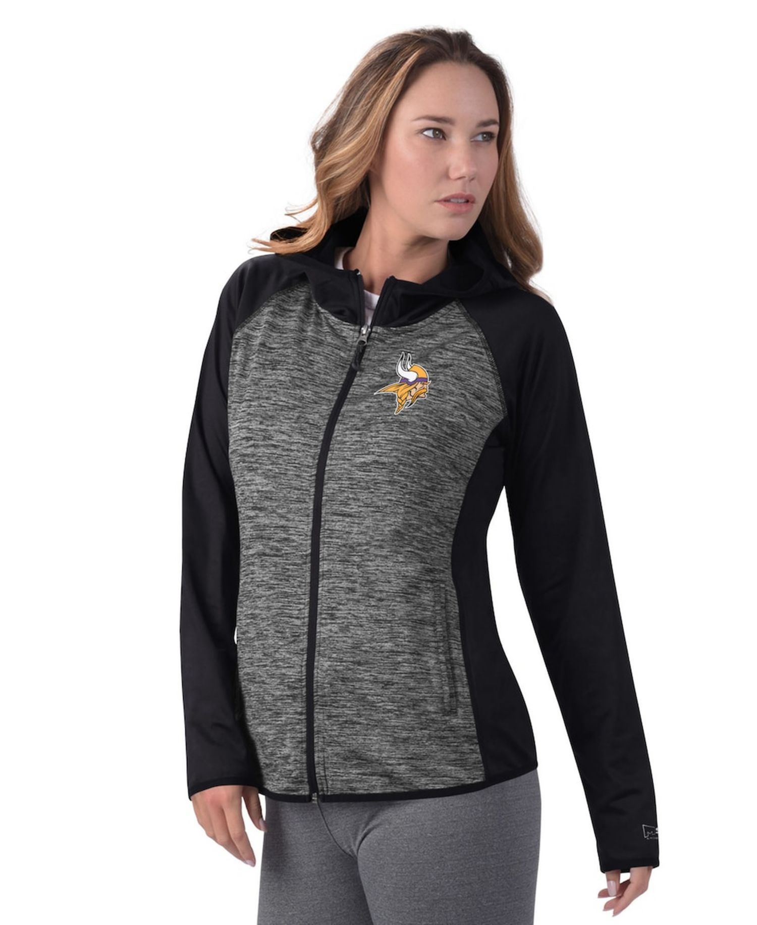 Women's MSX by Michael Strahan Black Minnesota Vikings Leslie Space Dyed Raglan Full-Zip Jacket
