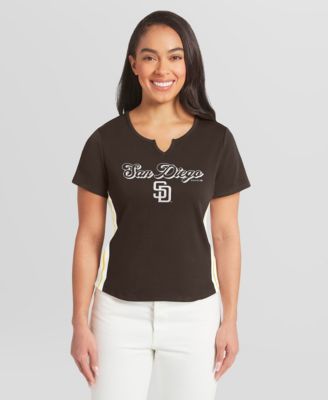 Women's Brown San Diego Padres Notch Neck Cropped T-Shirt