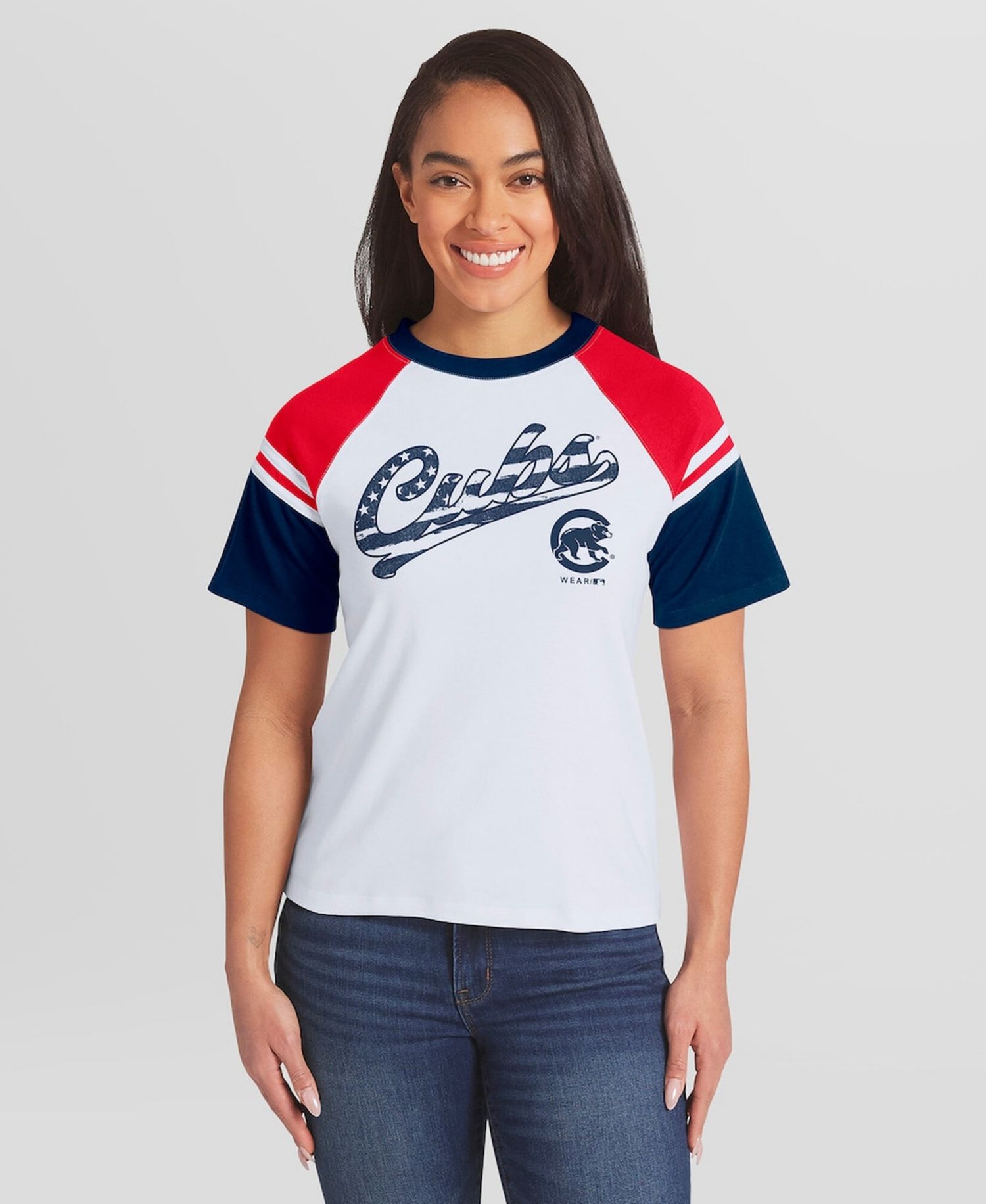 Women's White Chicago Cubs Striped Raglan T-Shirt