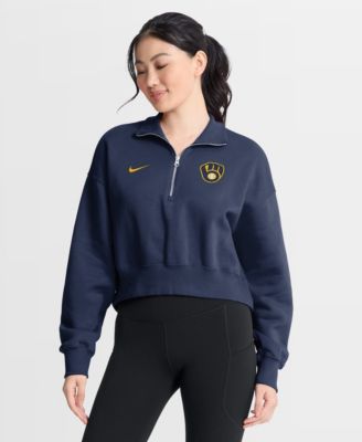 Women's Navy Milwaukee Brewers Primetime Phoenix Fleece Half-Zip Sweatshirt
