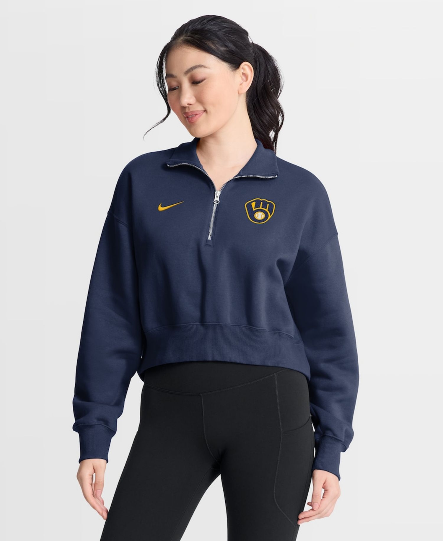 Women's Navy Milwaukee Brewers Primetime Phoenix Fleece Half-Zip Sweatshirt