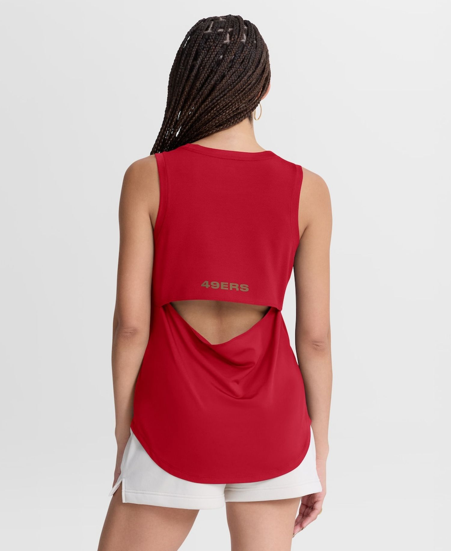 Women's Scarlet San Francisco 49ers Draped Mesh Back Performance&iquest; Tank Top