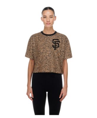 Women's Brown San Francisco Giants Leopard Boxy Cropped T-Shirt