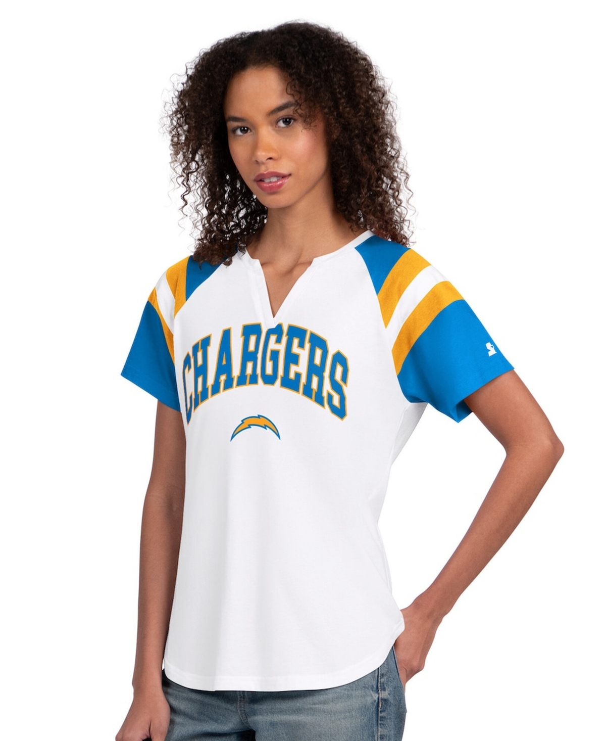 Starter Women's White Los Angeles Chargers Game On Notch Neck T-Shirt
