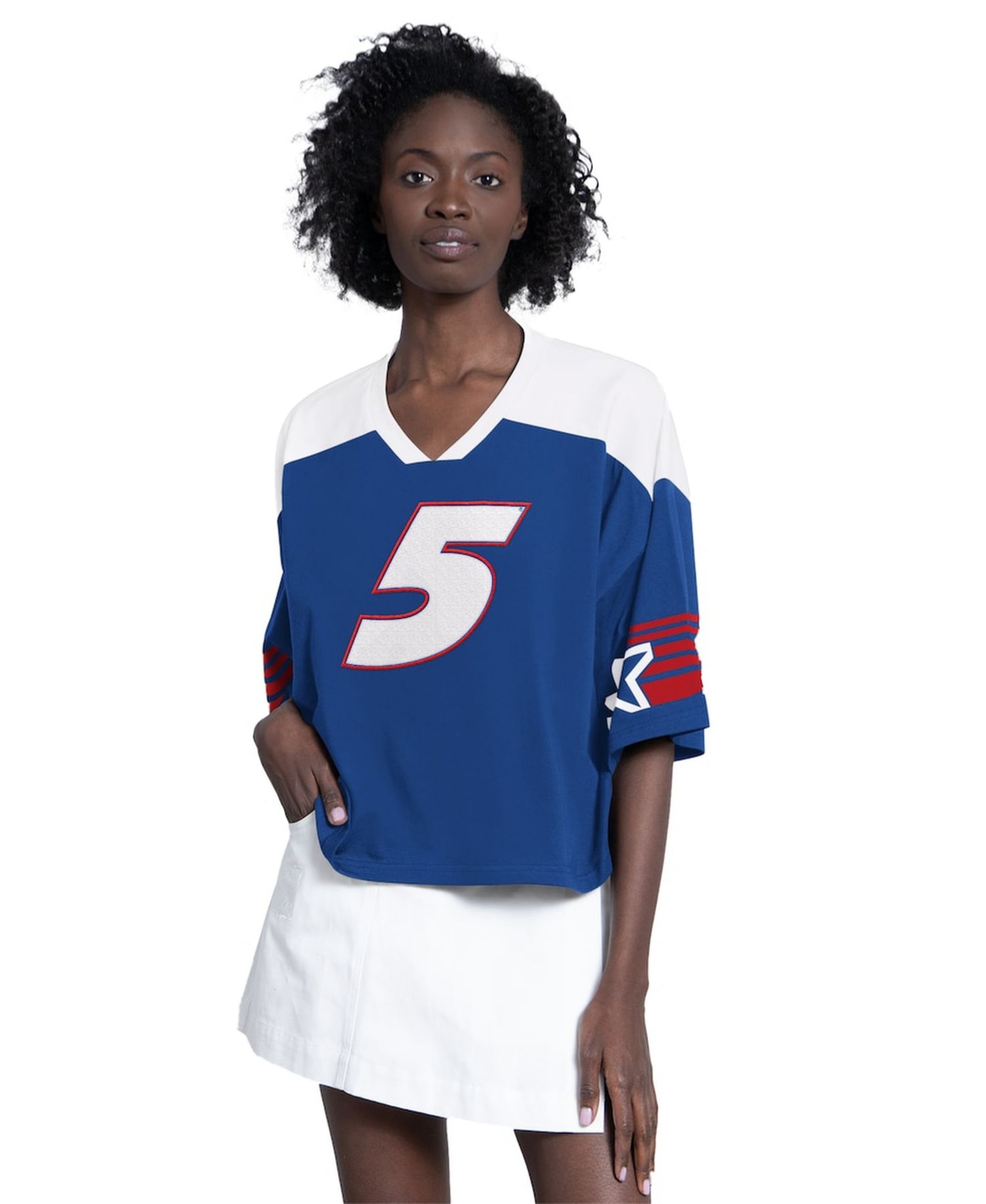 Women's G-III 4Her by Carl Banks Blue Kyle Larson Dream Team V-Neck Fashion Top
