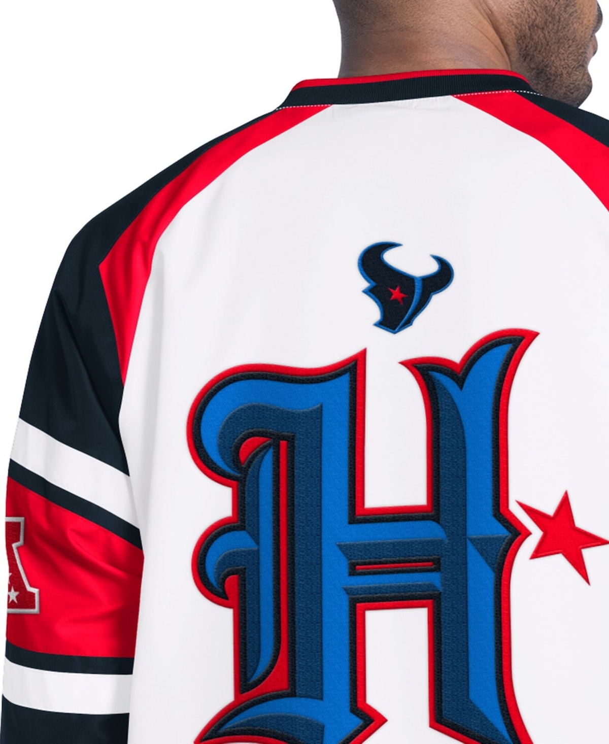 Starter Men's White Houston Texans Infield Play Raglan Pullover Jacket