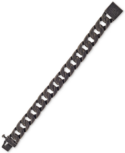 Esquire Men's Jewelry Antique-Look Wide Curb-Link Bracelet in Stainless Steel, Only at Macy's
