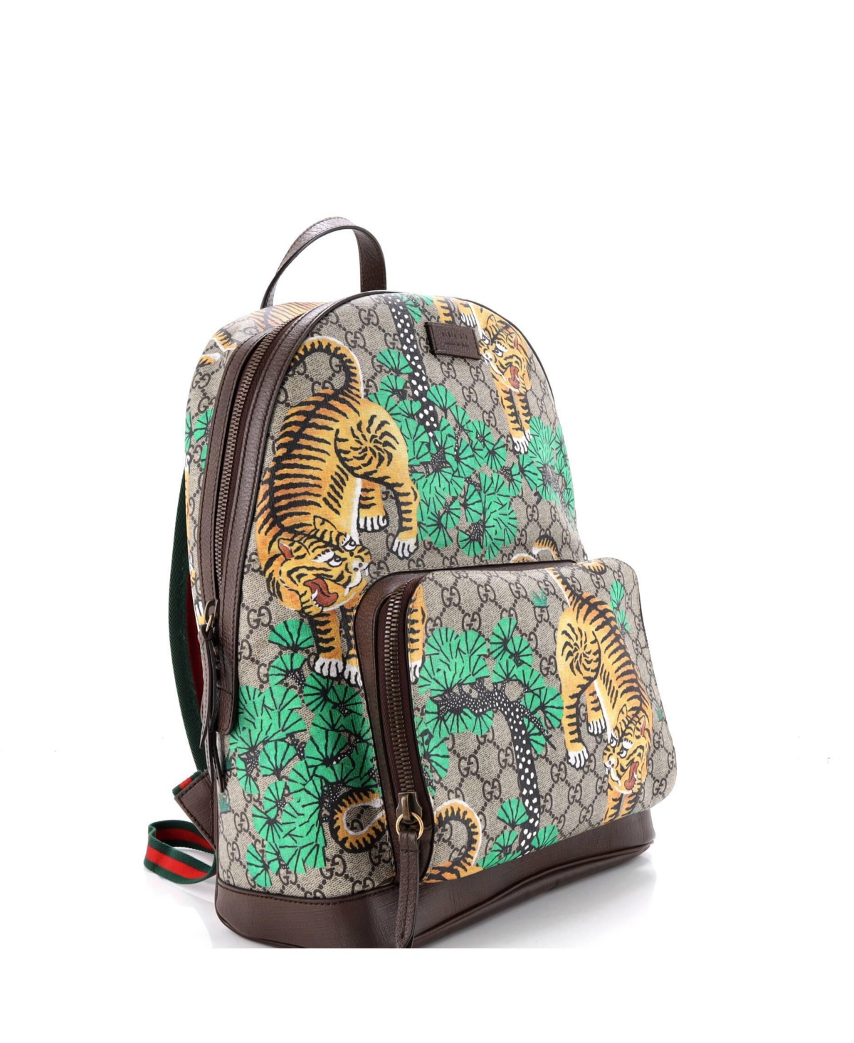 Pre-Owned Gucci Medium Zip Pocket Backpack Bengal Print Gg Coated Canvas