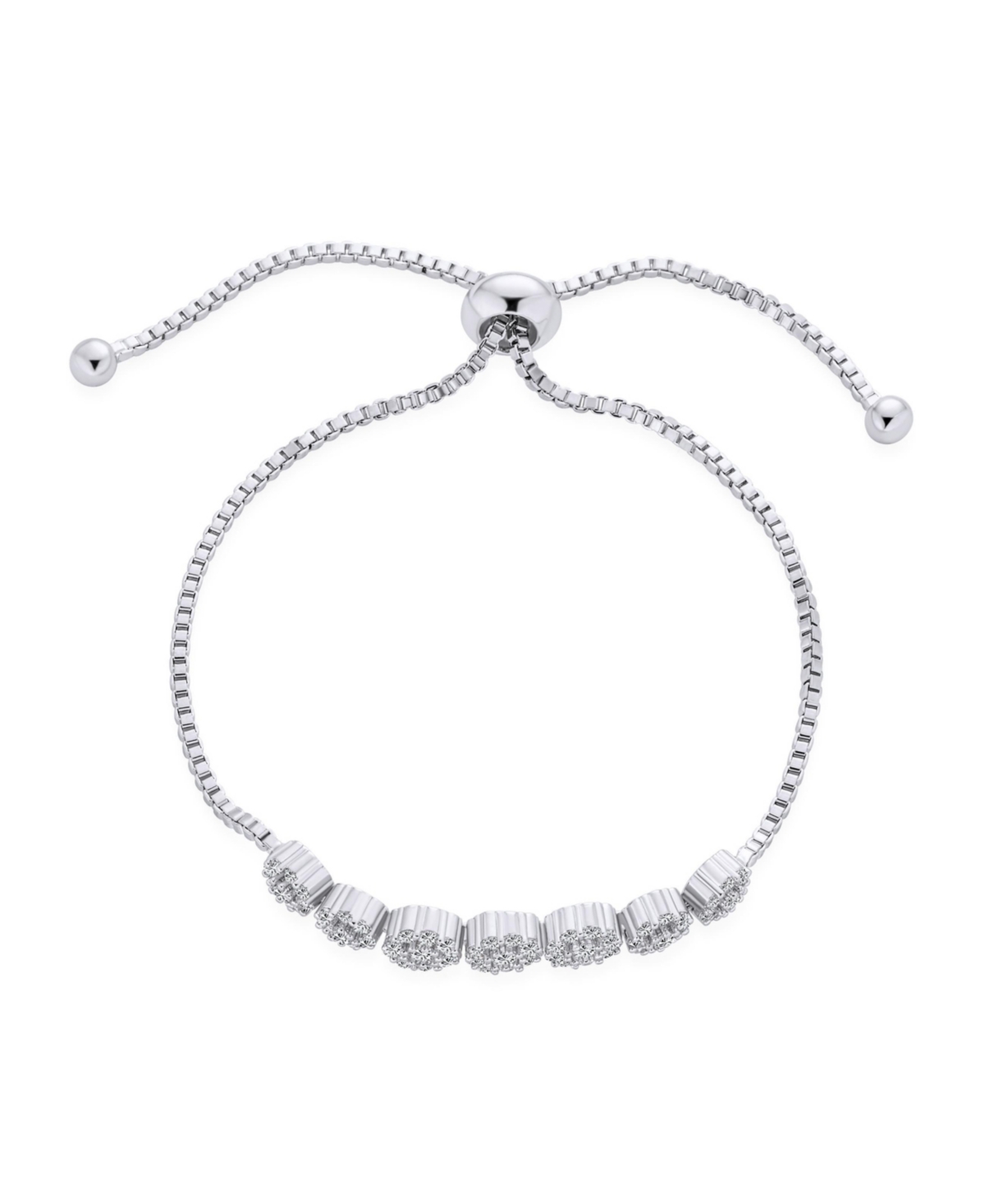 Bling Jewelry Cocktail Cubic Zirconia Pave Cz Circlets Rose Flower Slide Bolo Bracelet Sliding Clasp Adjustable