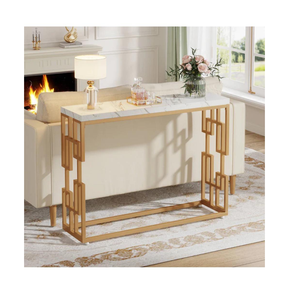 Slickblue Contemporary Console Table with Faux Marble Tabletop for Hallway and Entryway