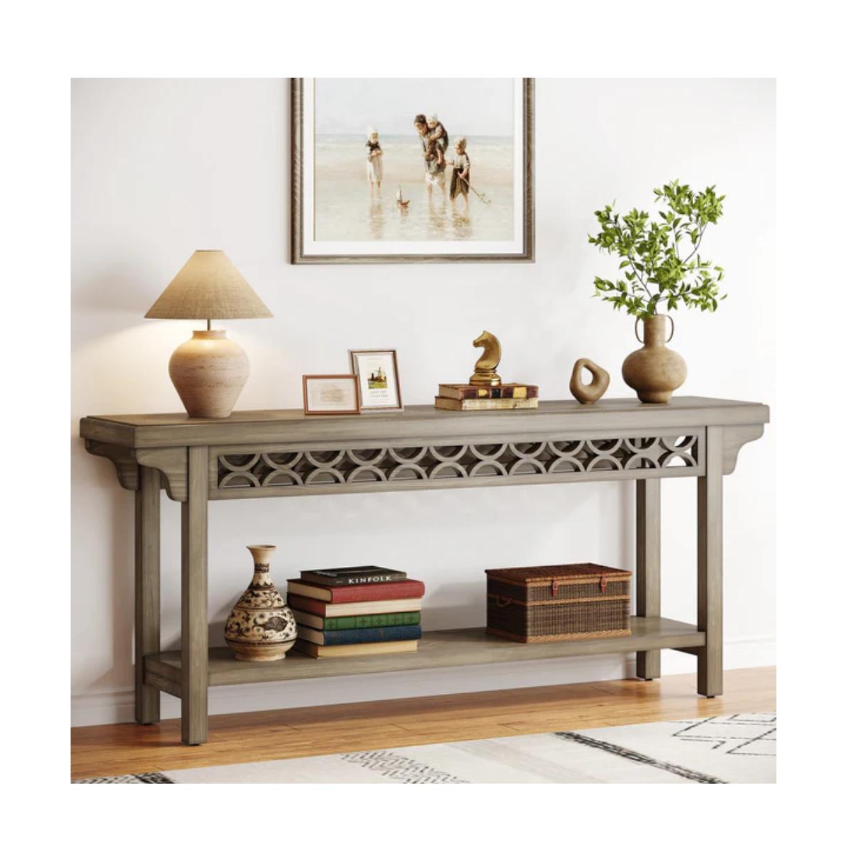 Slickblue Farmhouse Narrow Console Table with Storage Shelves for Entryway, Hallway and Sofa Back Use